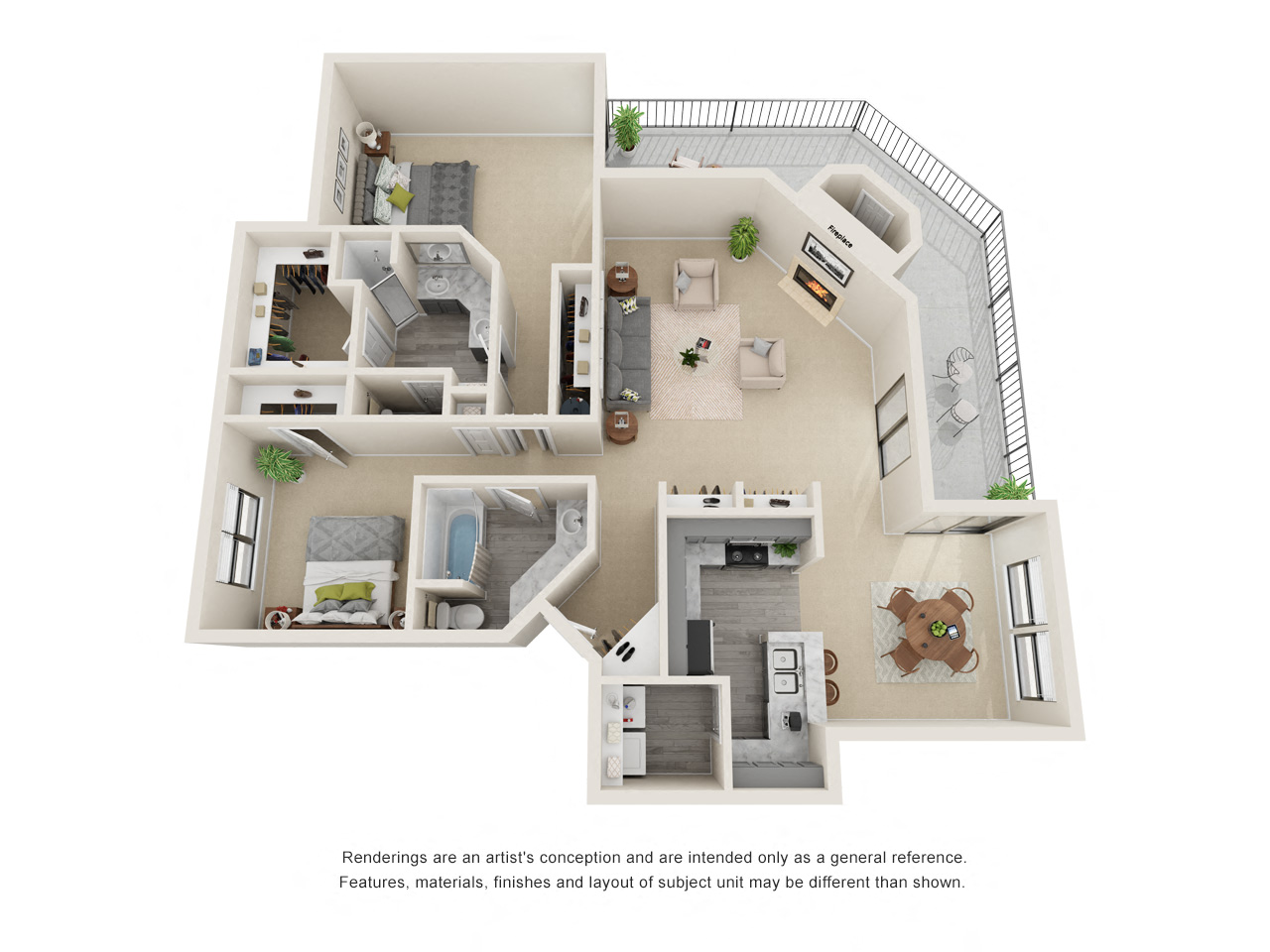 Floor plan for 2 beds, 2 baths, 1483 sqft